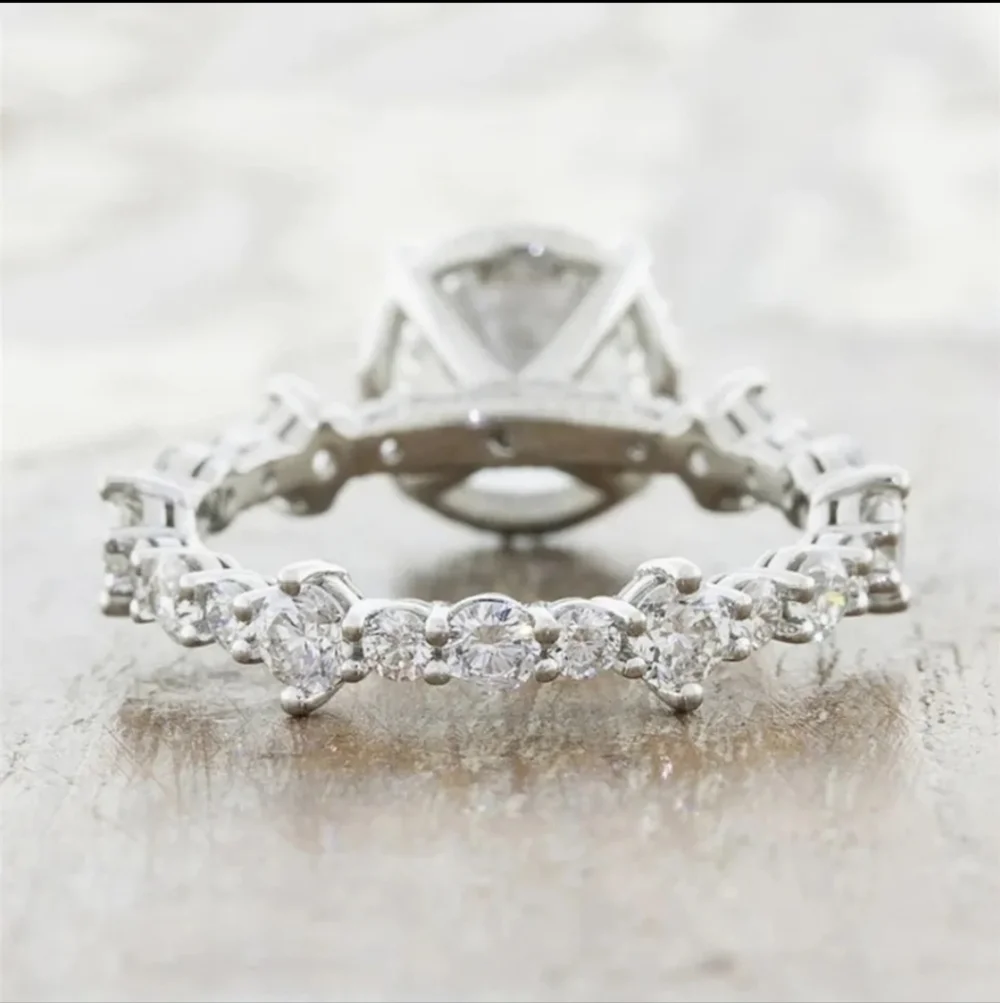 SILVER 2PC Diamond CZ Stone Ring Set Stackable Round Cut